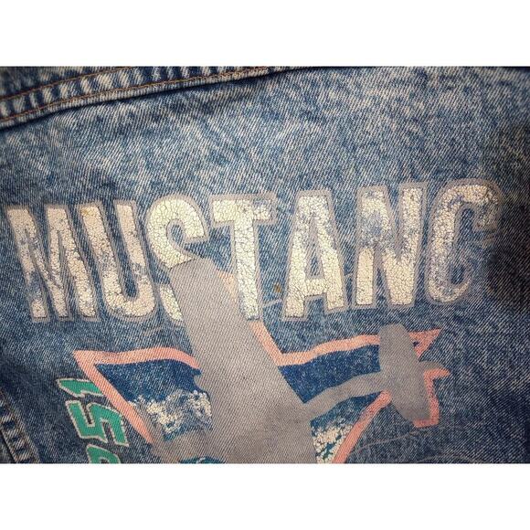 Vtg Big Smith Trucker jean jacket men's Sz LG Mustang World War II USA - Picture 4 of 10